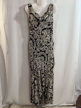 Eva Blue ladies Sleeveless Black and Cream Paisley Maxi Dress size 6